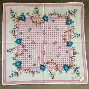 Vintage Kenzo Floral Blue Rose Cotton Neckerchief Scarf